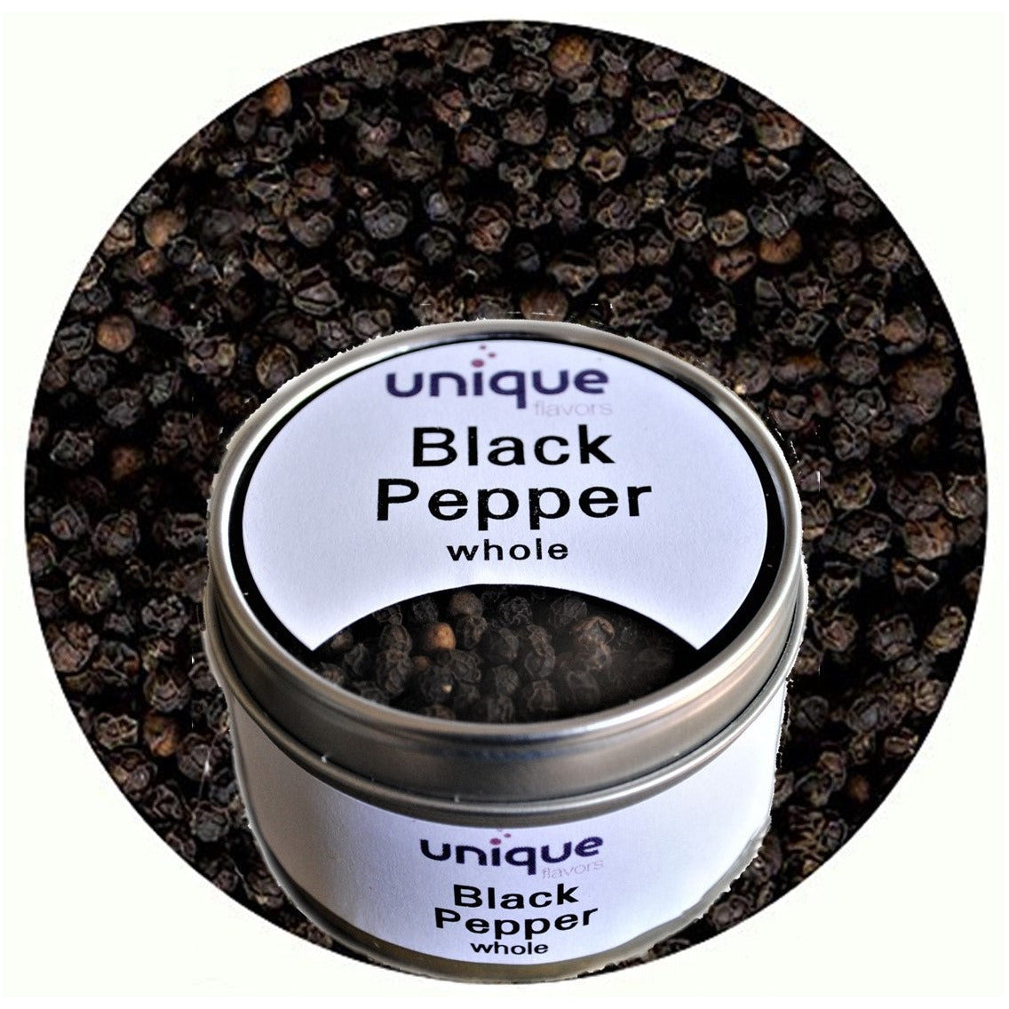 Black Peppercorn Whole 2.2oz Tin Can - Unique Flavors Spices Unique Flavors LLC Gourmet spices gift idea food gifts spice gifts black peppercorn black pepper whole black pepper peppercorn for grinder pepper ground pepper spices herbs and spices pepper grinder pepper mill peppercorn sauce peppercorn black peppercorn steak sauce