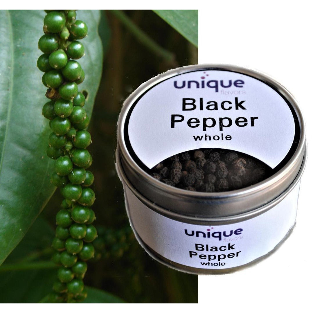Black Peppercorn Whole 2.2oz Tin Can - Unique Flavors Spices Unique Flavors LLC Gourmet spices gift idea food gifts spice gifts black peppercorn black pepper whole black pepper peppercorn for grinder pepper ground pepper spices herbs and spices pepper grinder pepper mill peppercorn sauce peppercorn black peppercorn steak sauce