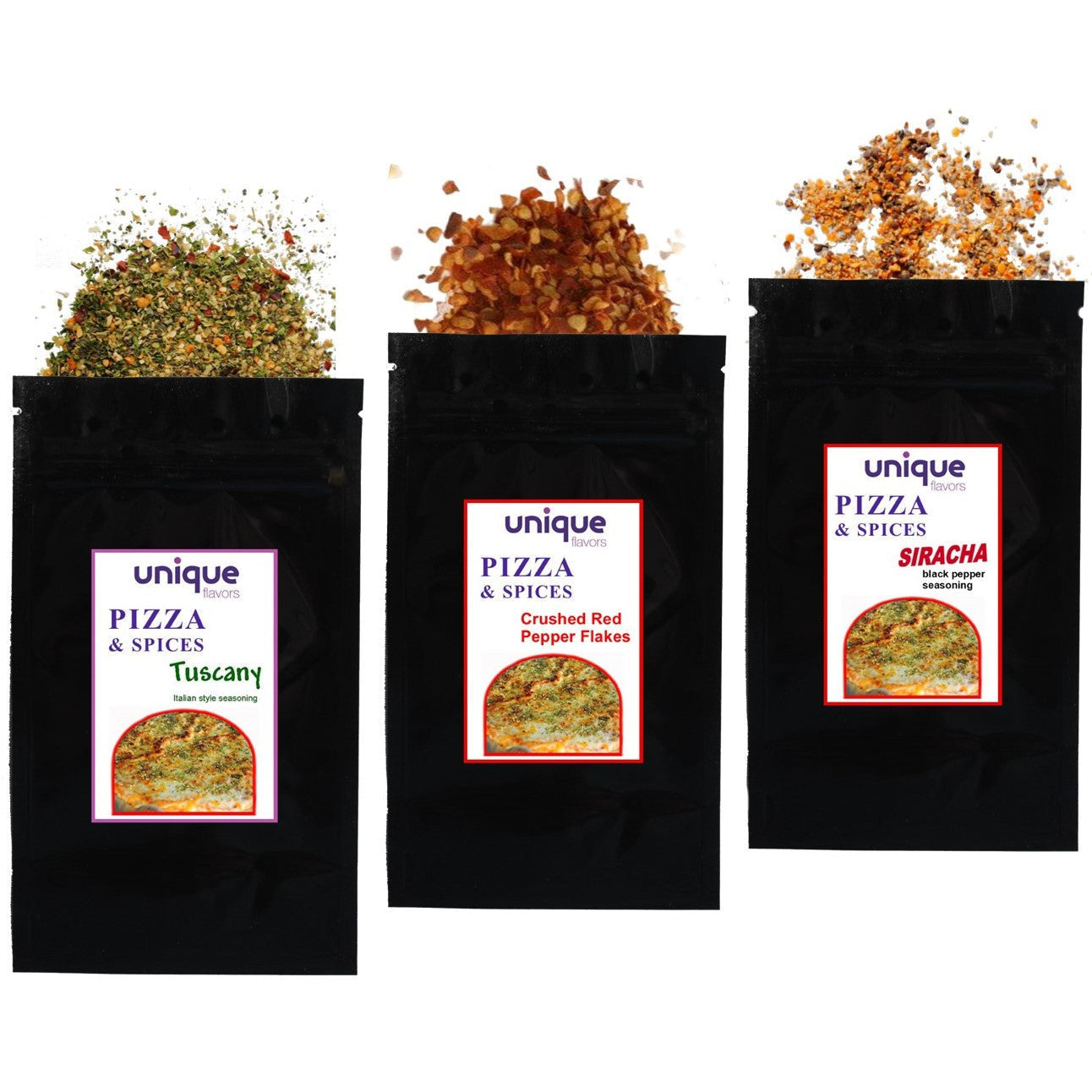 Hot Pizza Seasoning Kit Tuscany, Pepper, Sriracha - Unique Flavors Seasonings & Spices Unique Flavors LLC 