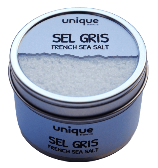 Sel Gris Fine Grey French Sea Salt Stone Ground 3.5 oz tin can - Unique Flavors Salt Unique Flavors LLC 