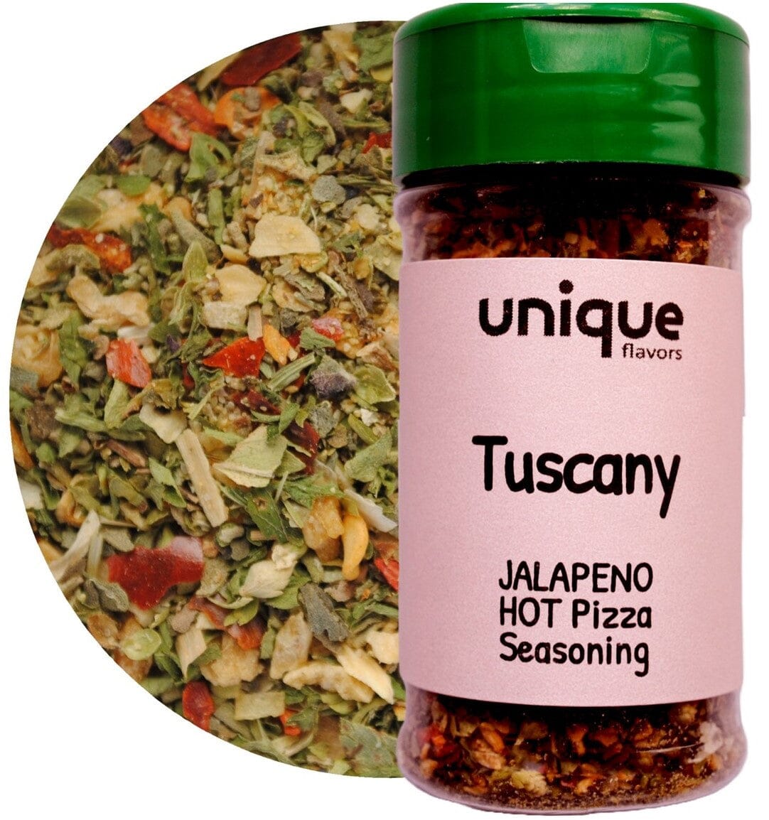 Tuscany Jalapeno Spicy Hot Pizza Seasoning 1.3 oz Easy Shaker - Unique Flavors Unique Flavors LLC 